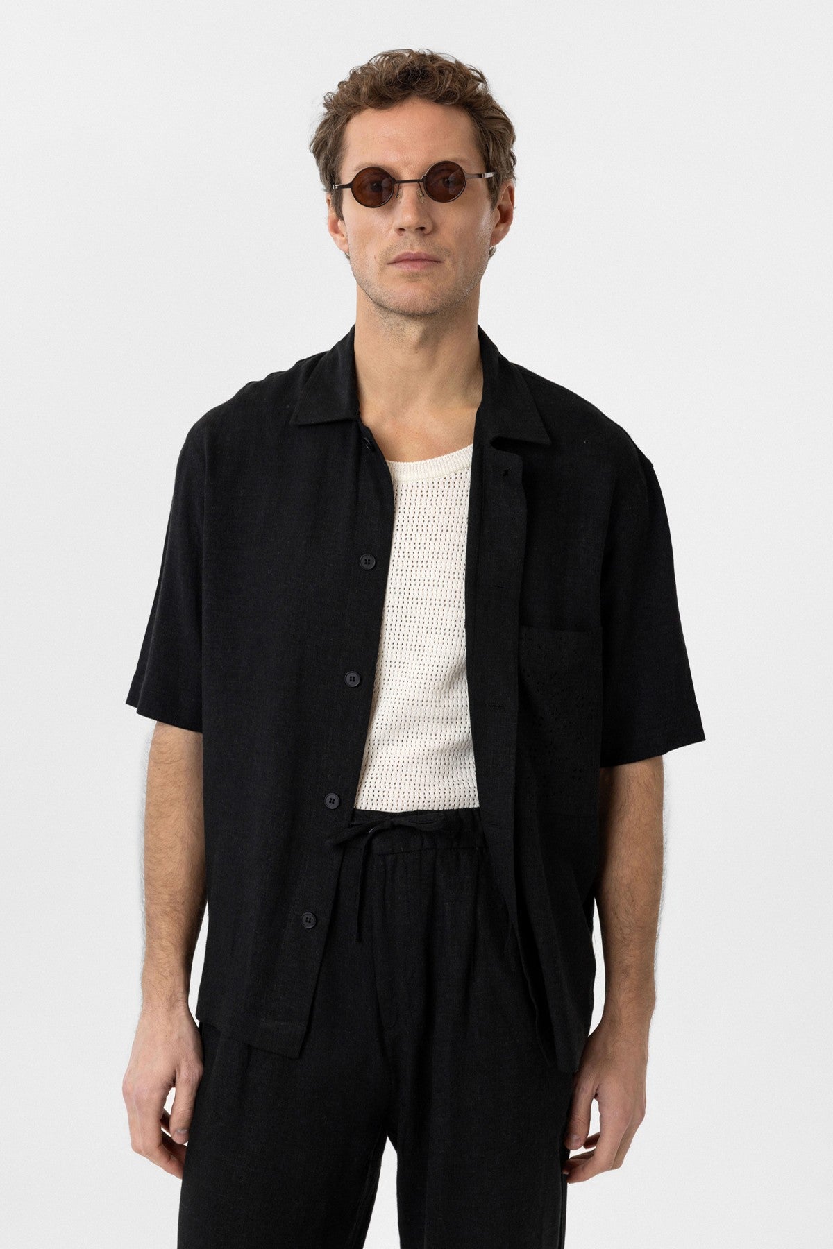 Antioch Keten Karışımlı Kısa Kollu Erkek Gömlek