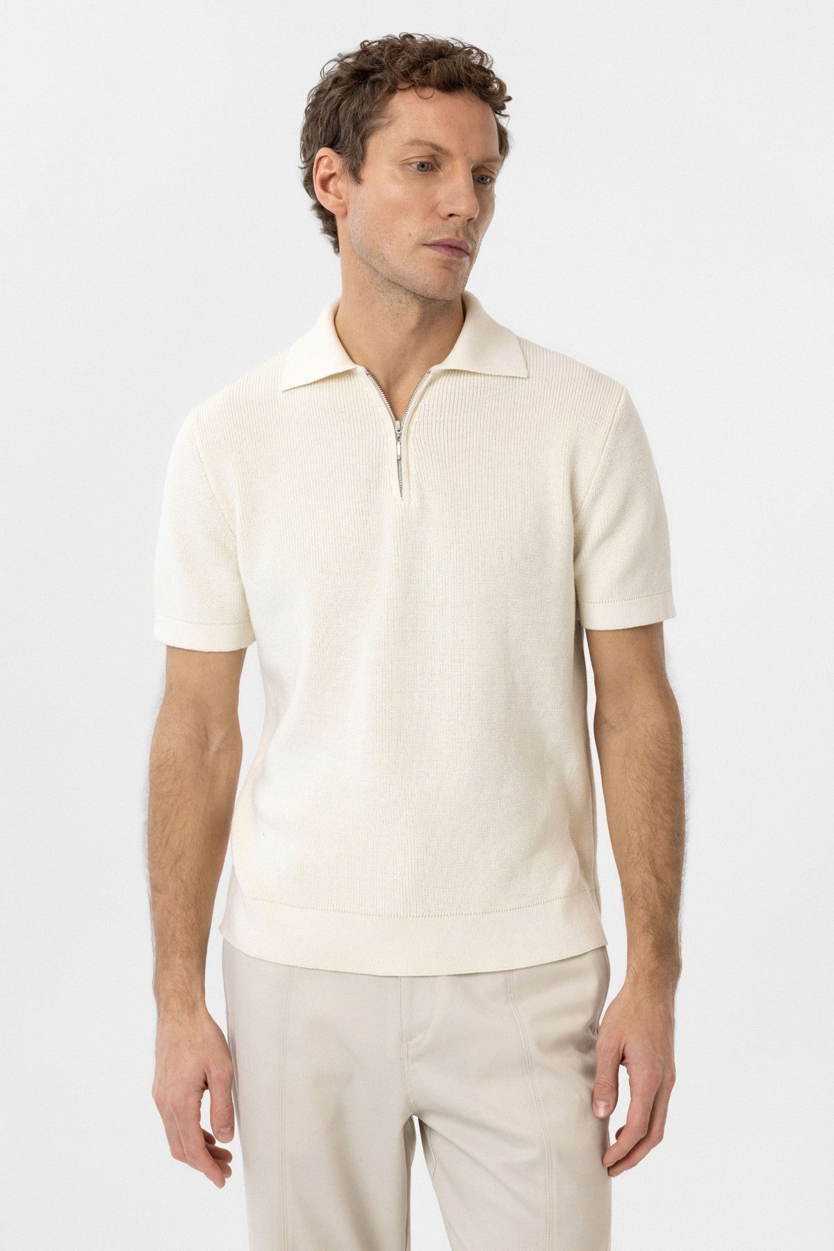 Antioch Fermuarlı Dokuma Erkek Polo Yaka Triko T-Shirt