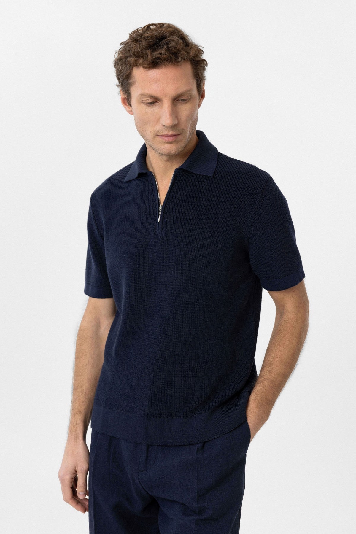 Antioch Fermuarlı Dokuma Erkek Polo Yaka Triko T-Shirt