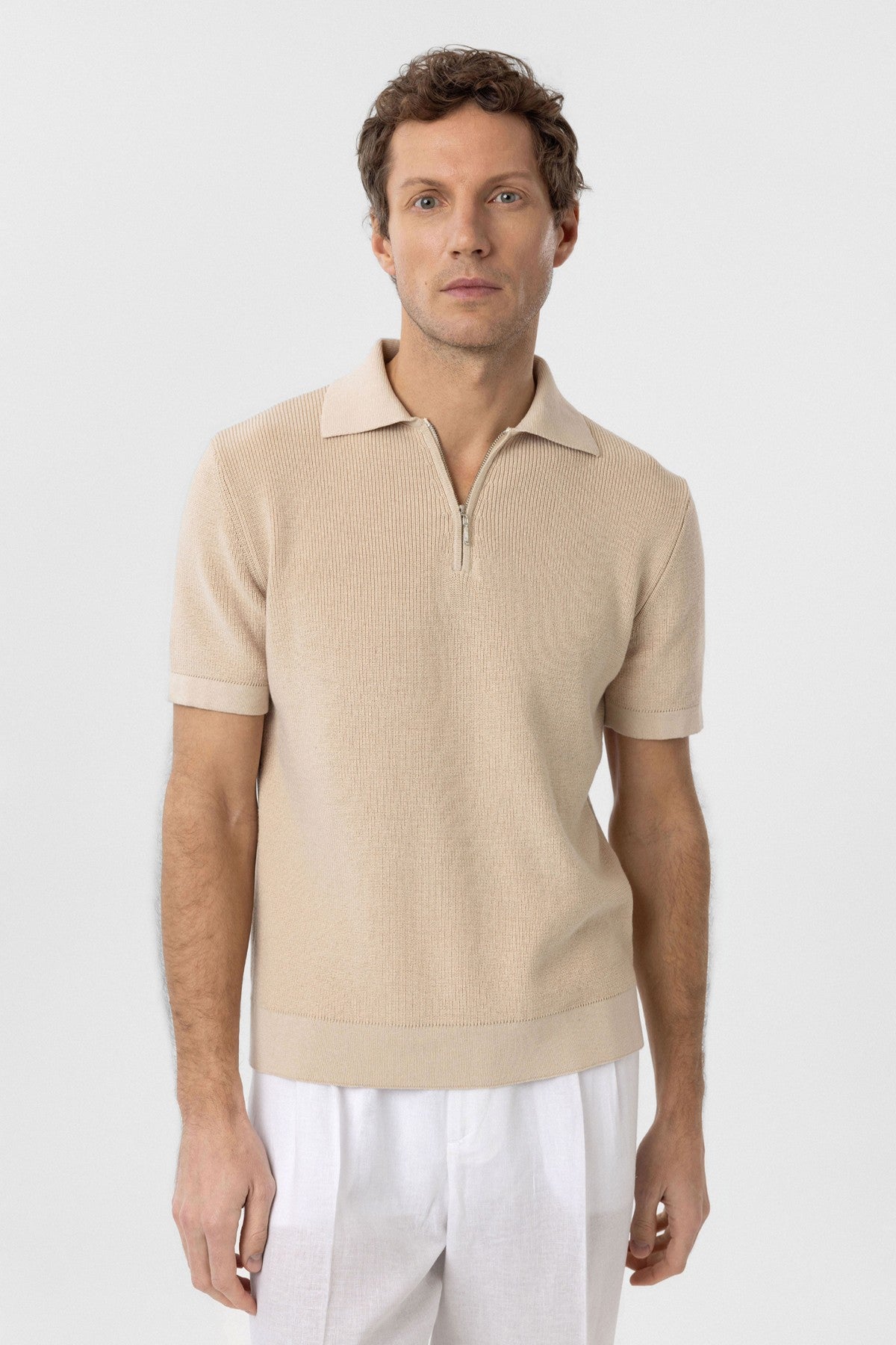 Antioch Fermuarlı Dokuma Erkek Polo Yaka Triko T-Shirt