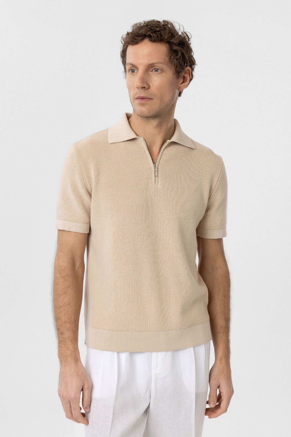Antioch Fermuarlı Dokuma Erkek Polo Yaka Triko T-Shirt