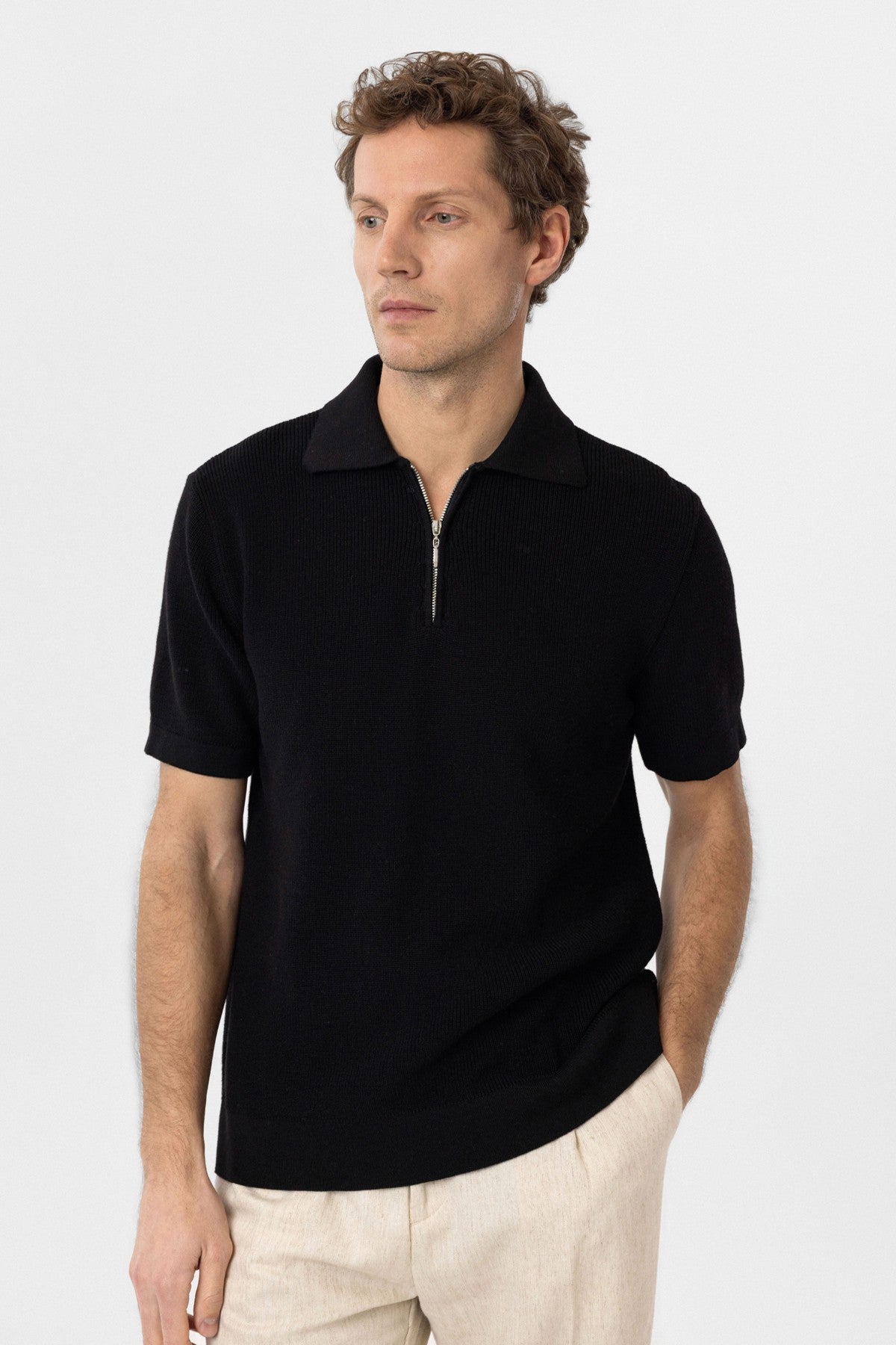 Antioch Fermuarlı Dokuma Erkek Polo Yaka Triko T-Shirt
