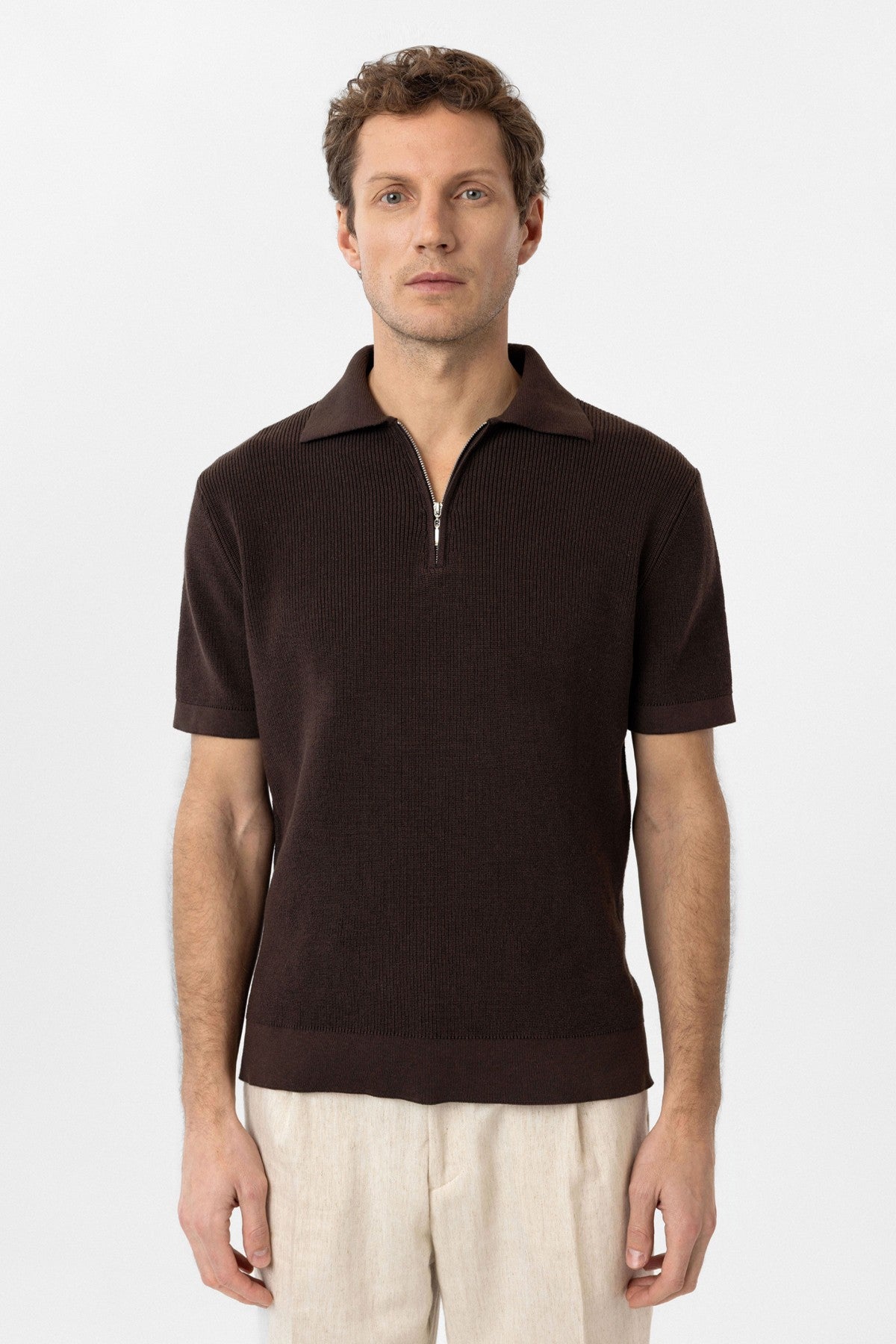 Antioch Fermuarlı Dokuma Erkek Polo Yaka Triko T-Shirt