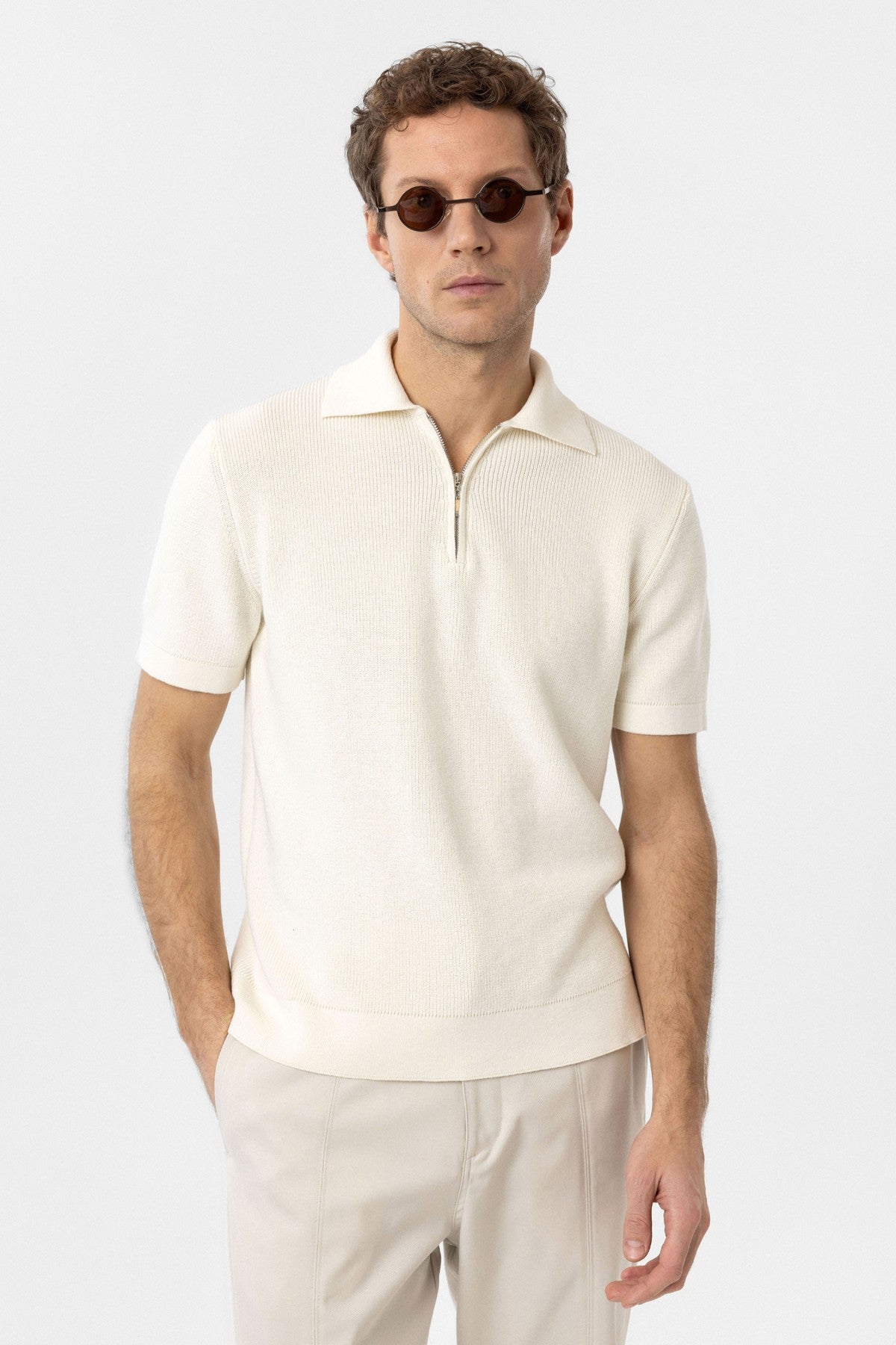 Antioch Fermuarlı Dokuma Erkek Polo Yaka Triko T-Shirt