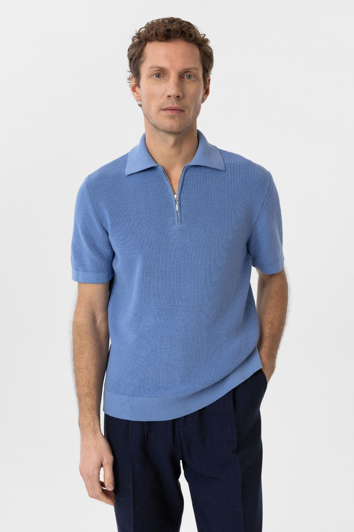 Antioch Fermuarlı Dokuma Erkek Polo Yaka Triko T-Shirt