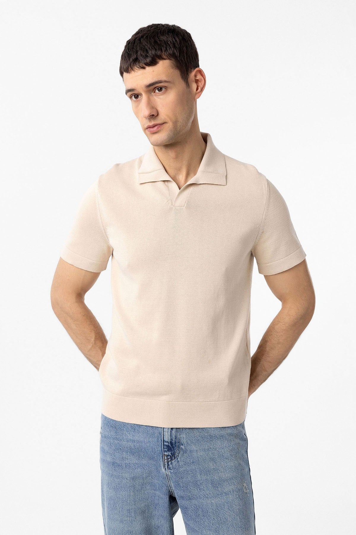 Antioch 100% Pamuk Apaş Yaka Triko T-Shirt