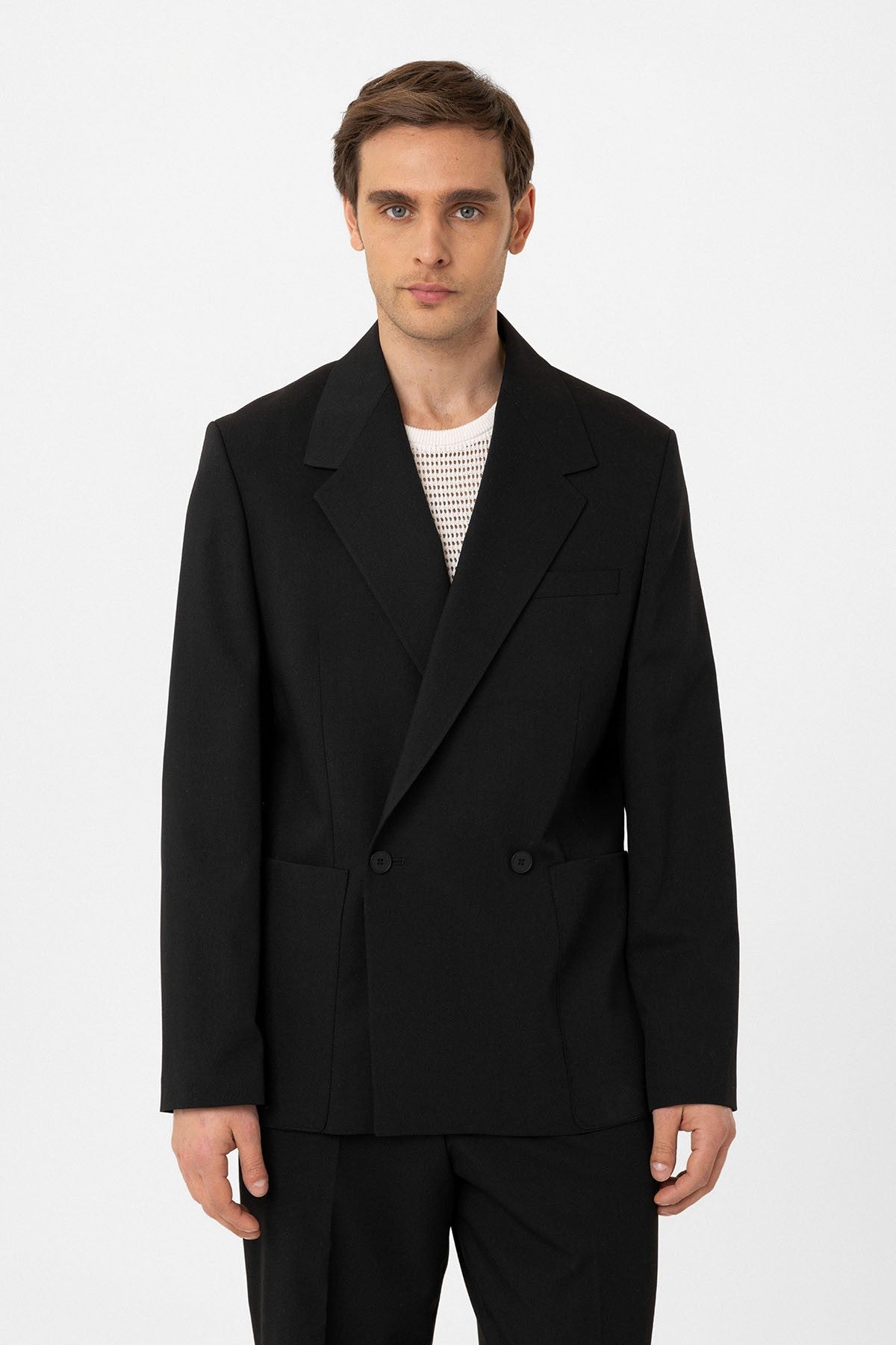 Antioch Relax Fit Kruvaze Kapama Erkek Teknik Blazer Ceket