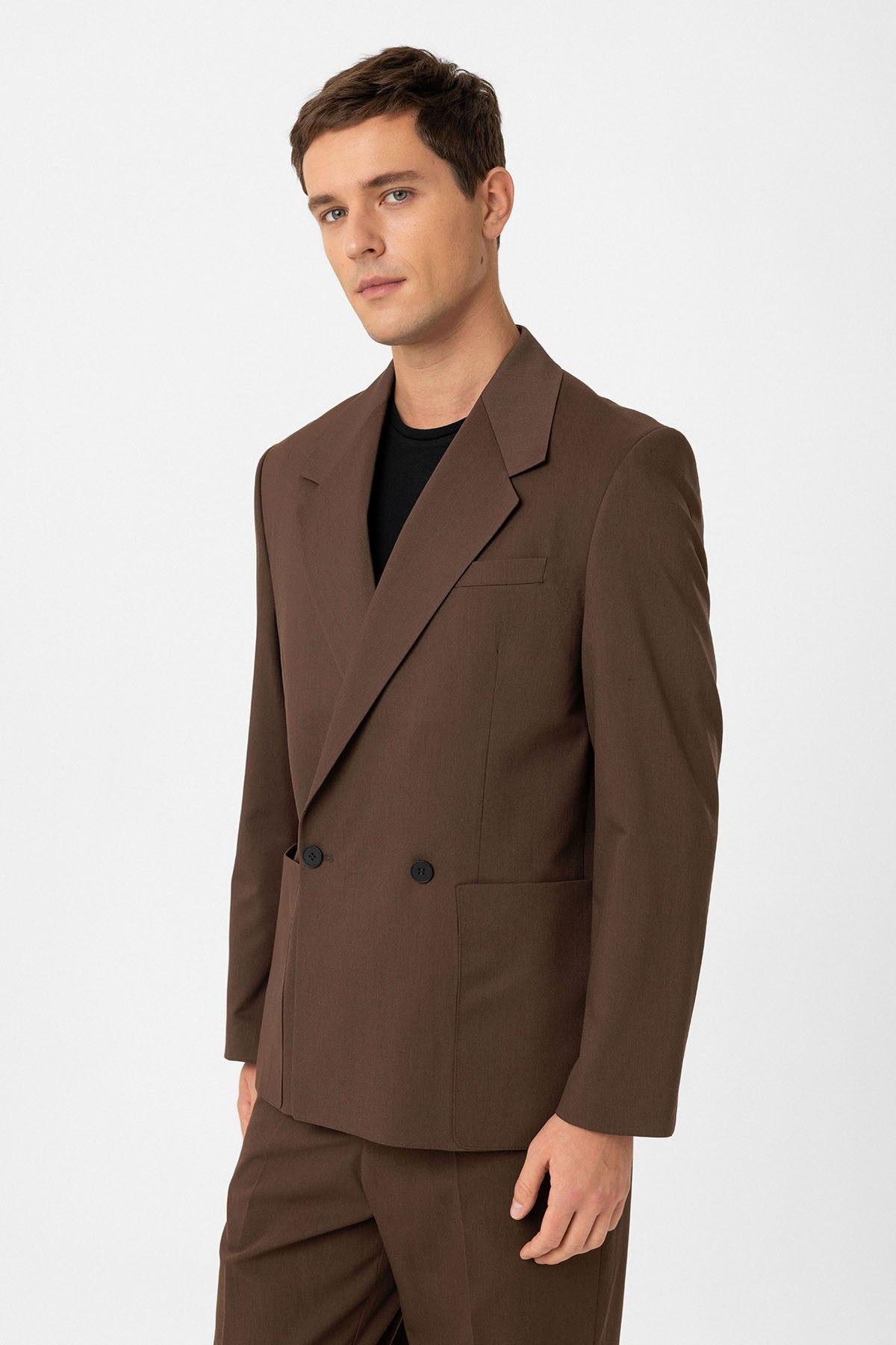 Antioch Relax Fit Kruvaze Kapama Erkek Teknik Blazer Ceket