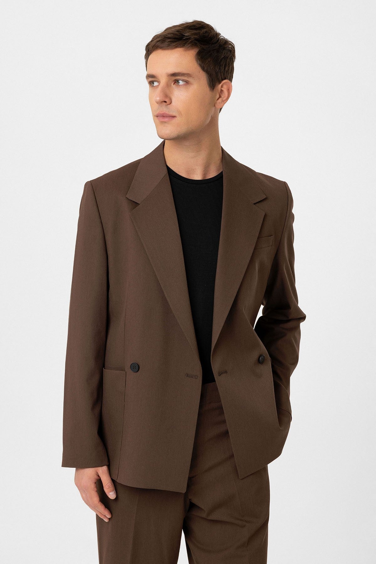 Antioch Relax Fit Kruvaze Kapama Erkek Teknik Blazer Ceket