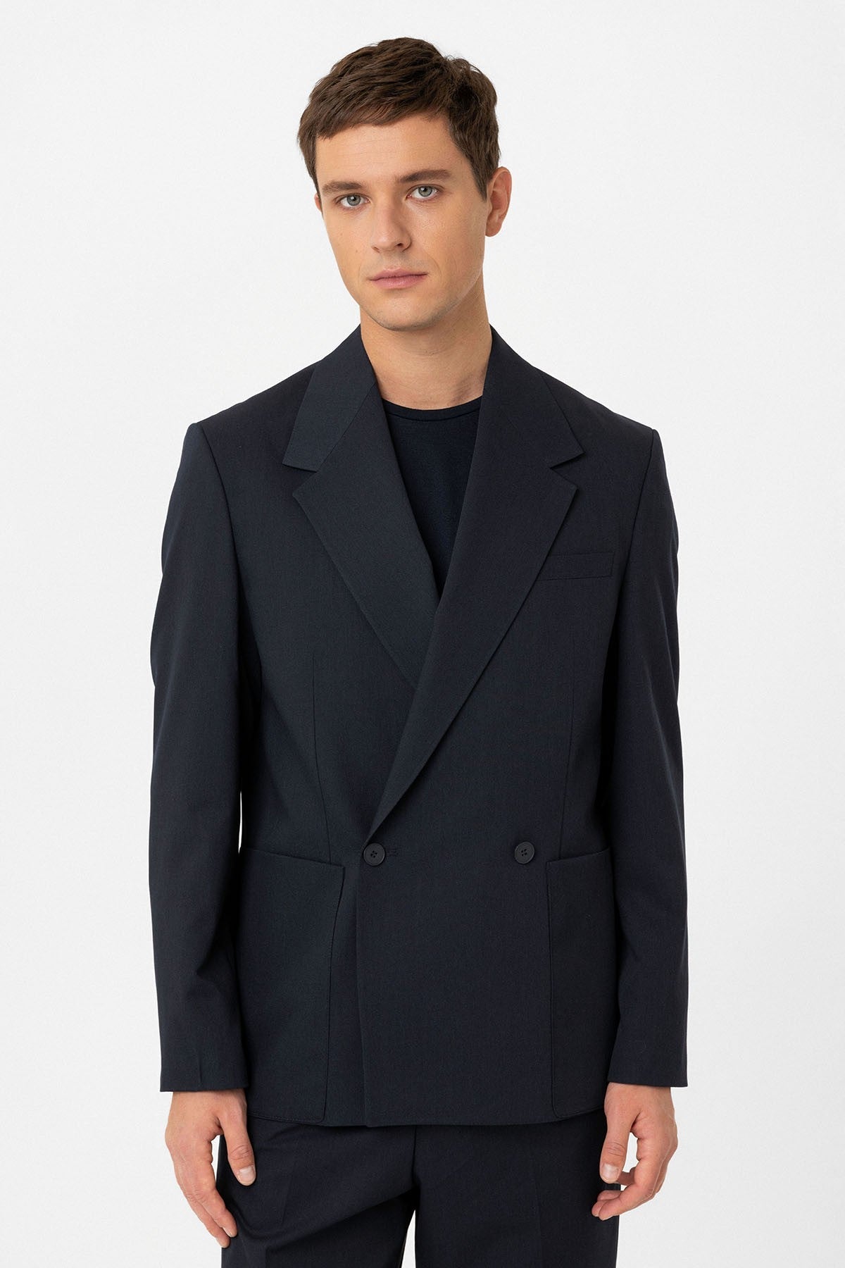 Antioch Relax Fit Kruvaze Kapama Erkek Teknik Blazer Ceket