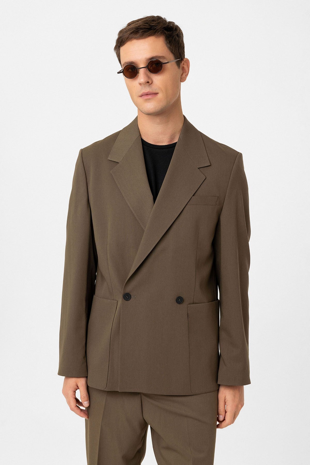 Antioch Relax Fit Kruvaze Kapama Erkek Teknik Blazer Ceket