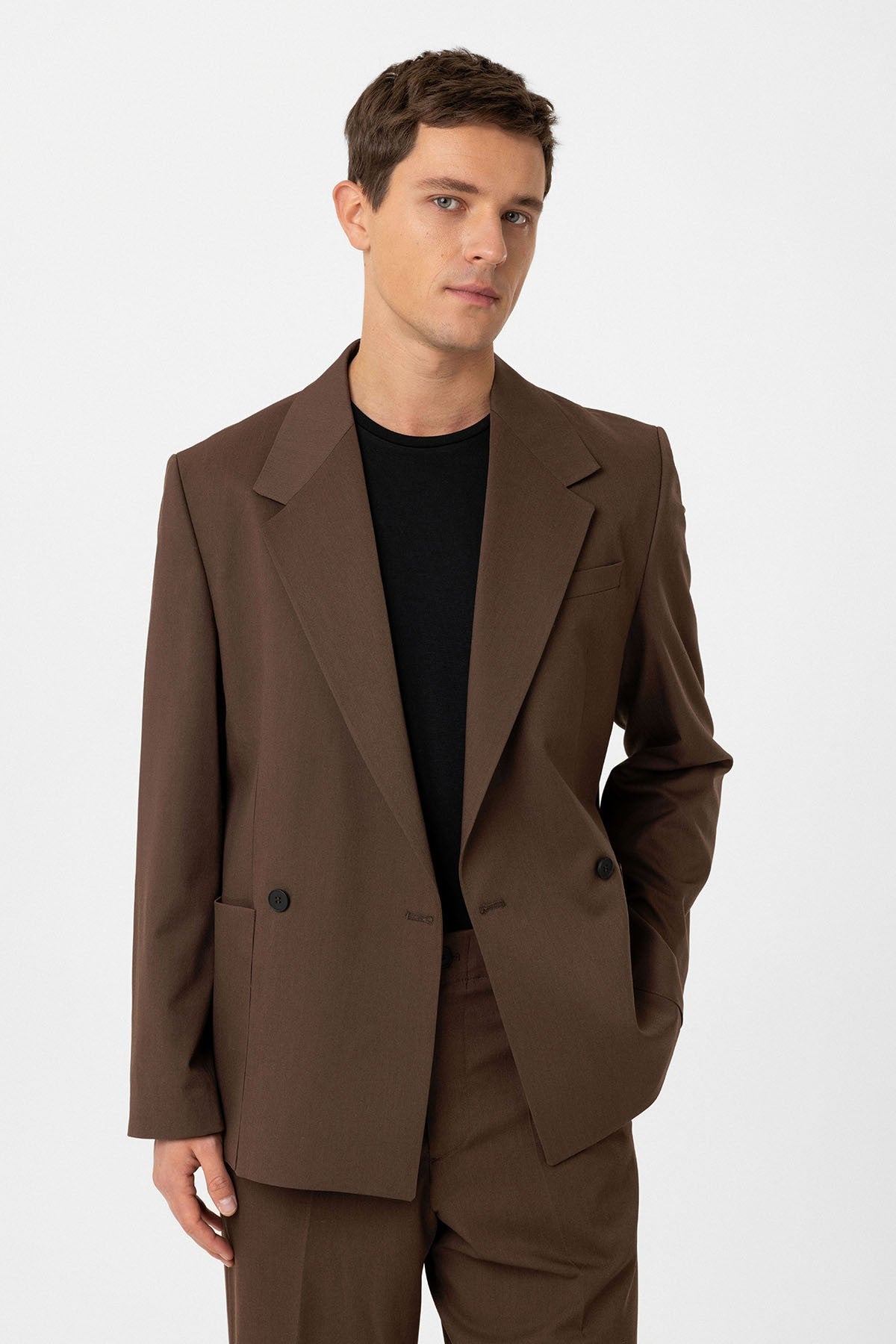 Antioch Relax Fit Kruvaze Kapama Erkek Teknik Blazer Ceket