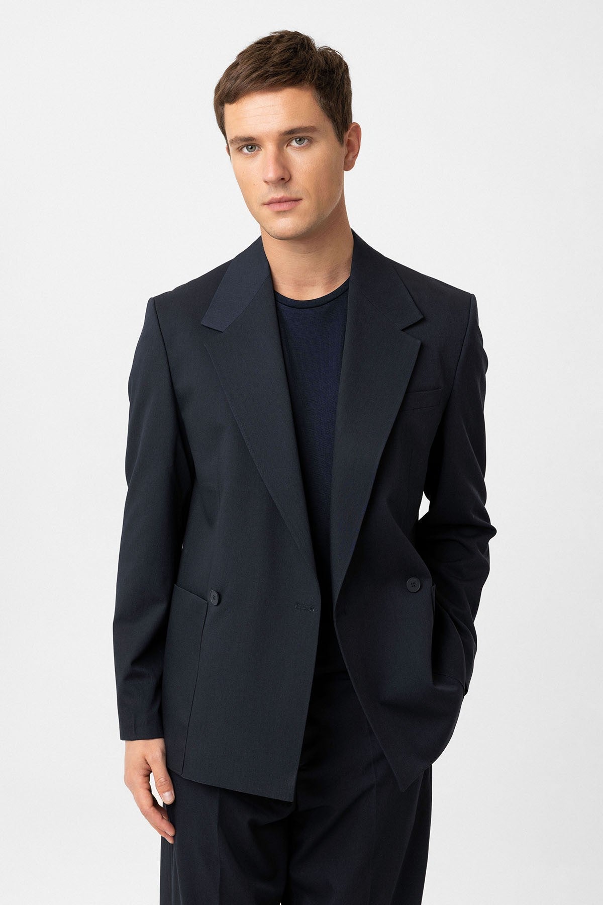 Antioch Relax Fit Kruvaze Kapama Erkek Teknik Blazer Ceket