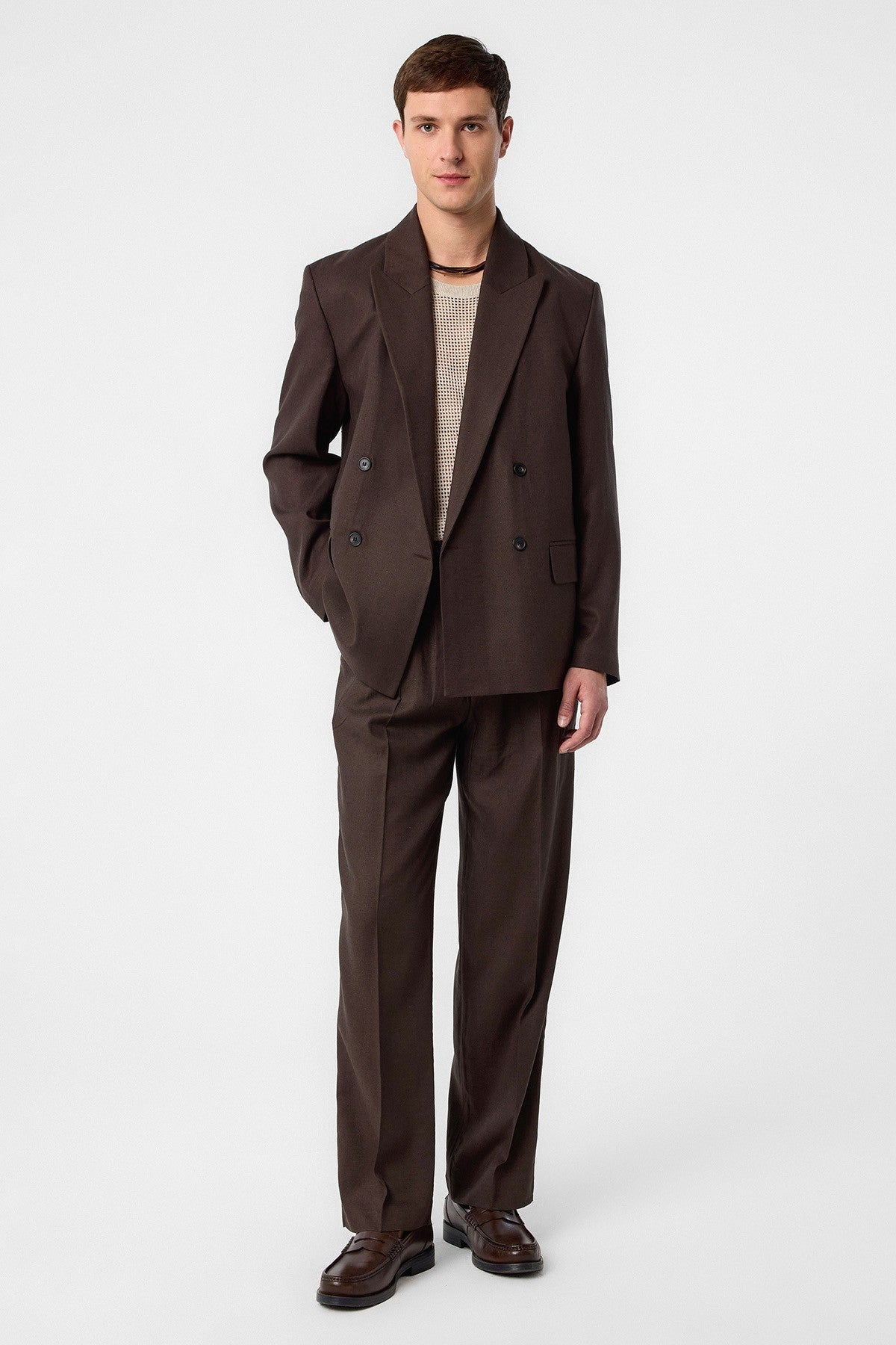 Relax Fit Keten Karışımlı Erkek Blazer Ceket