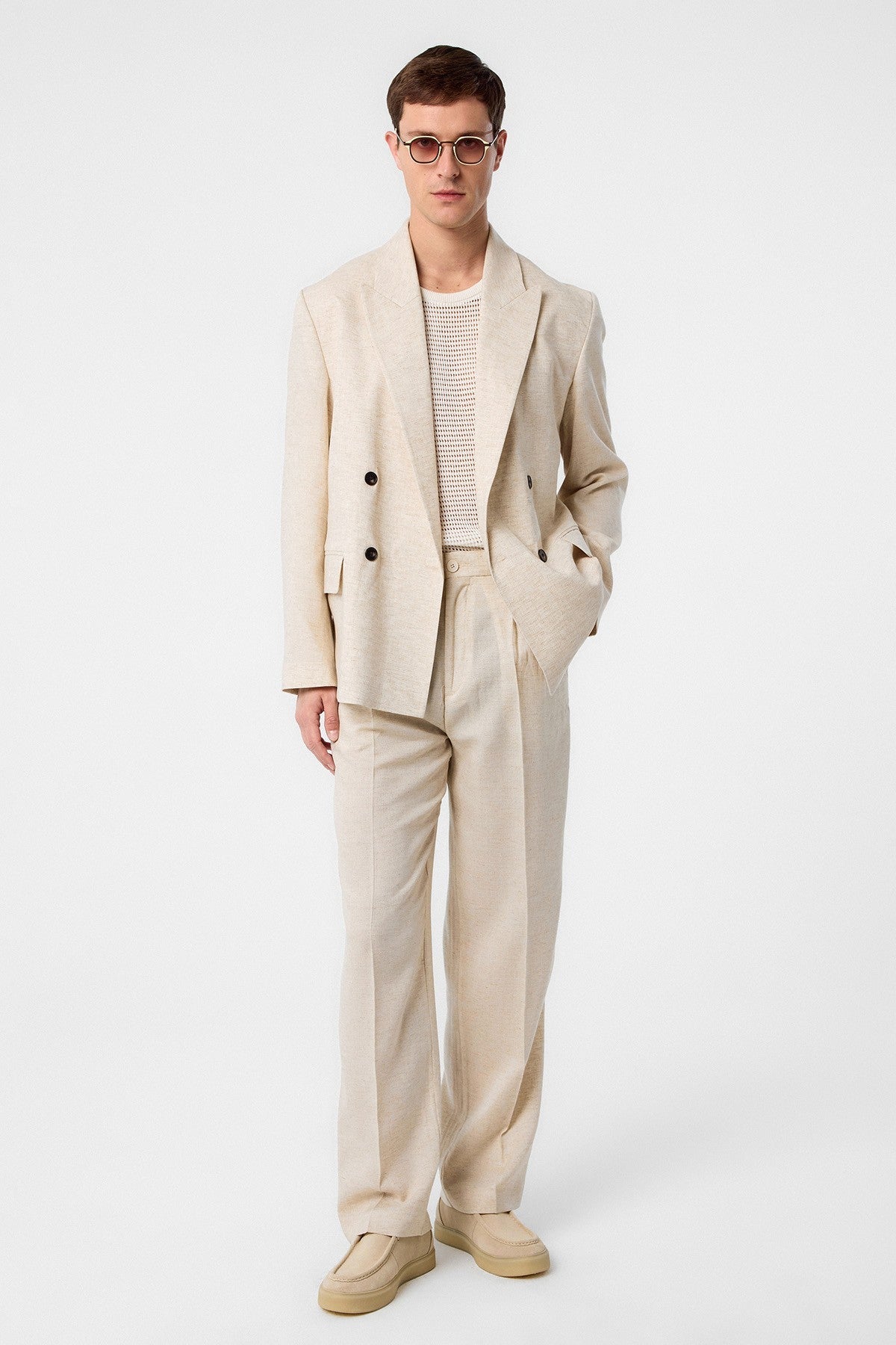 Relax Fit Keten Karışımlı Erkek Blazer Ceket