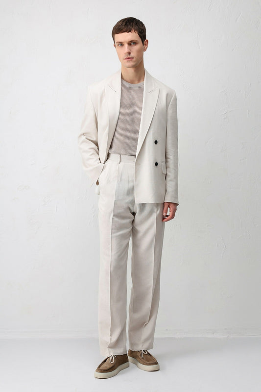 Relax Fit Keten Karışımlı Erkek Blazer Ceket