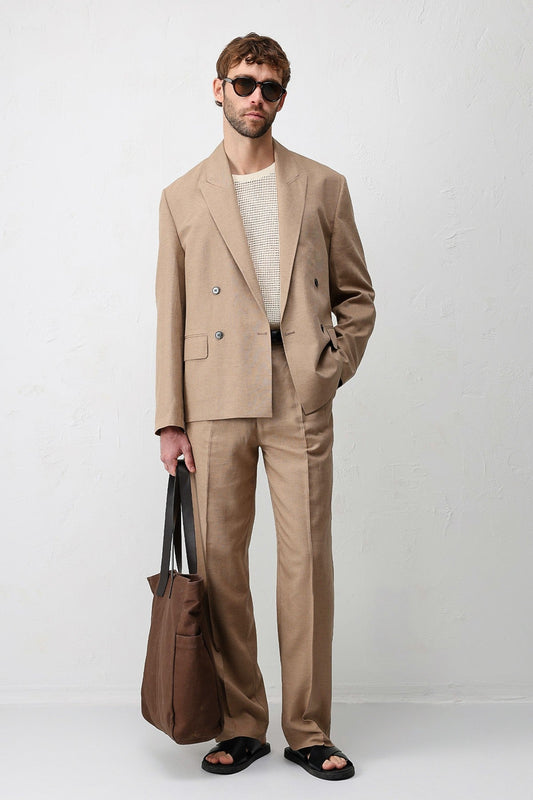 Relax Fit Keten Karışımlı Erkek Blazer Ceket