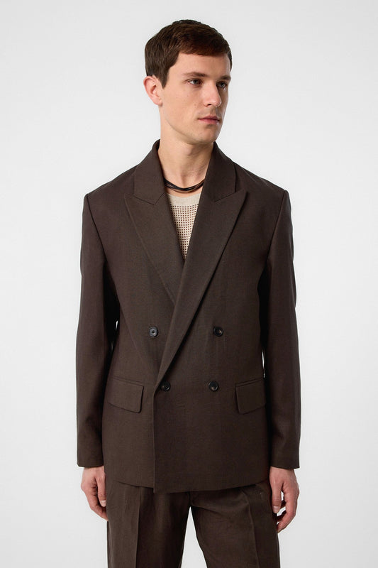 Relax Fit Keten Karışımlı Erkek Blazer Ceket