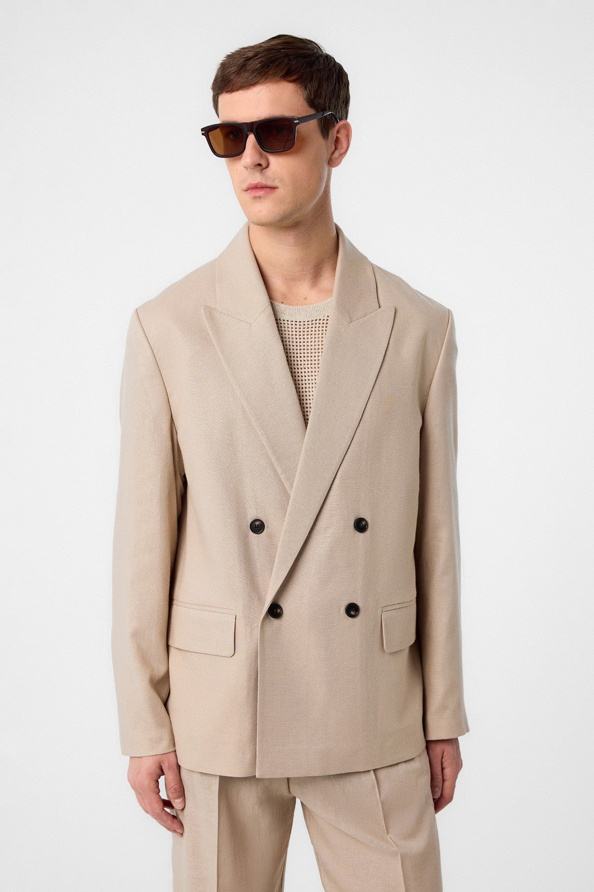 Relax Fit Keten Karışımlı Erkek Blazer Ceket