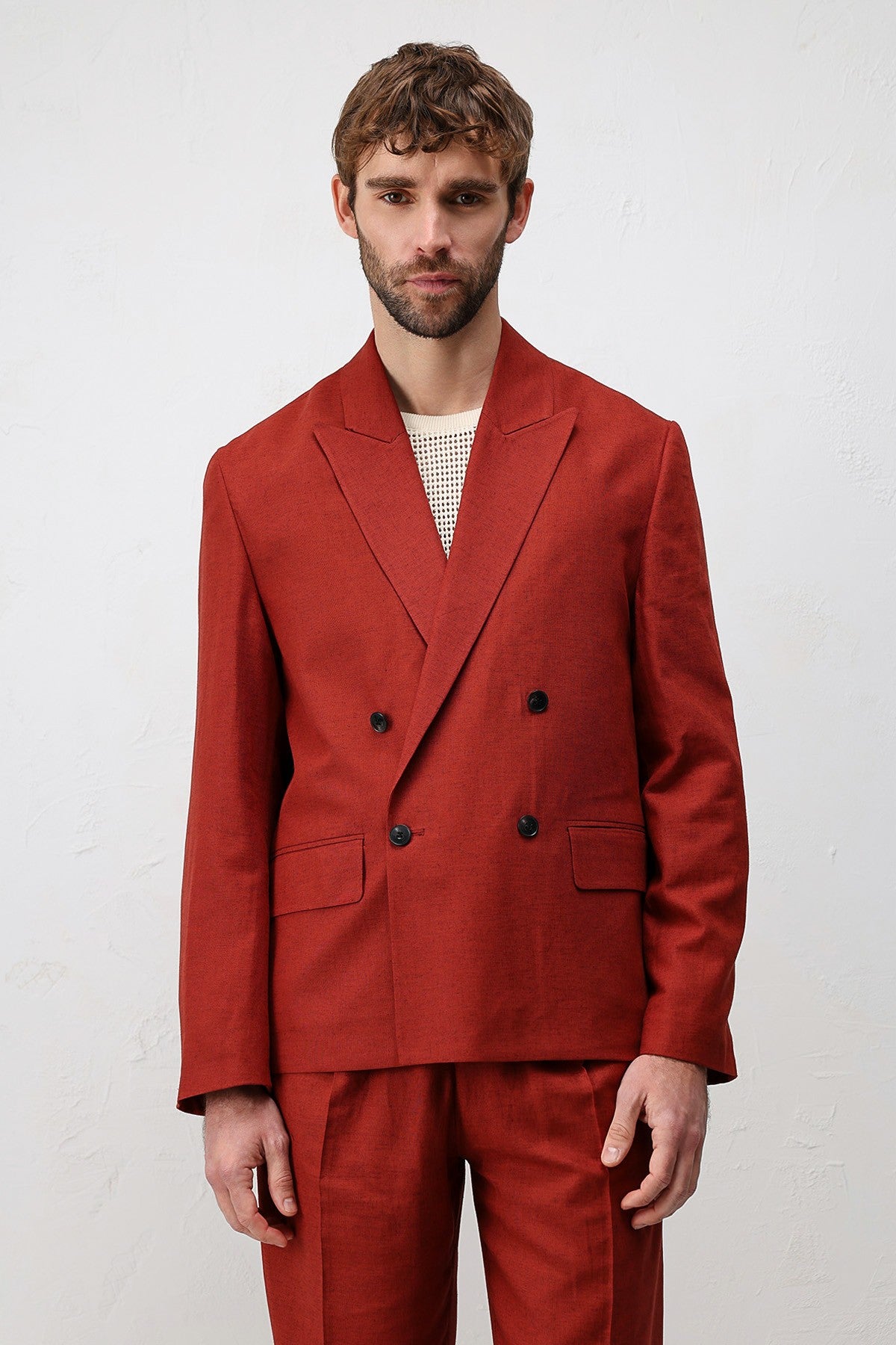 Relax Fit Keten Karışımlı Erkek Blazer Ceket