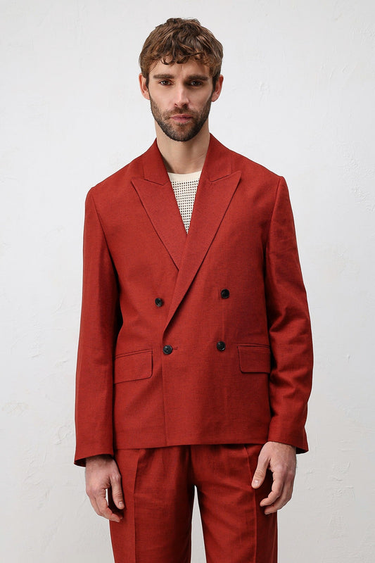 Relax Fit Keten Karışımlı Erkek Blazer Ceket