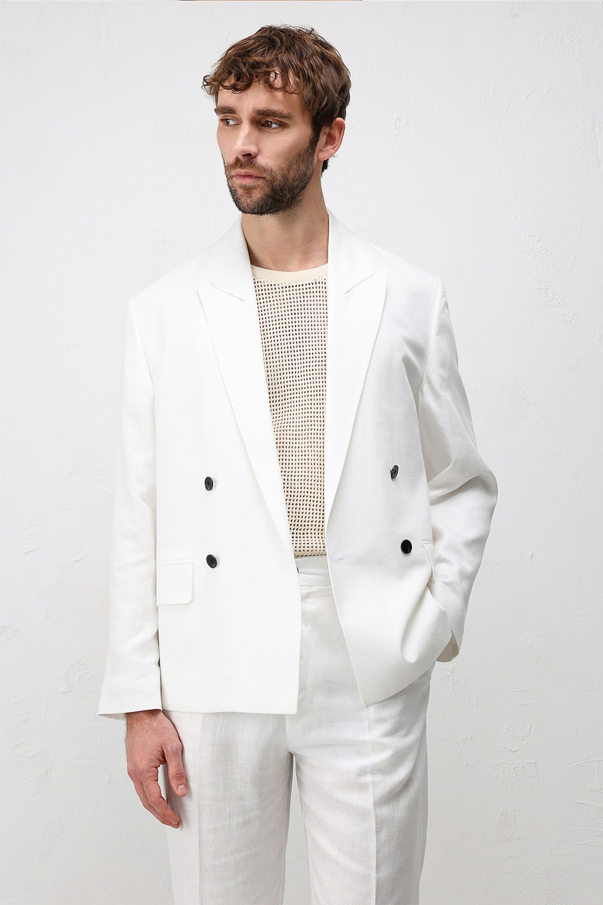 Relax Fit Keten Karışımlı Erkek Blazer Ceket