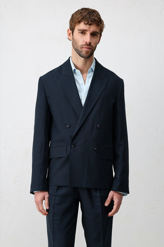 Relax Fit Keten Karışımlı Erkek Blazer Ceket