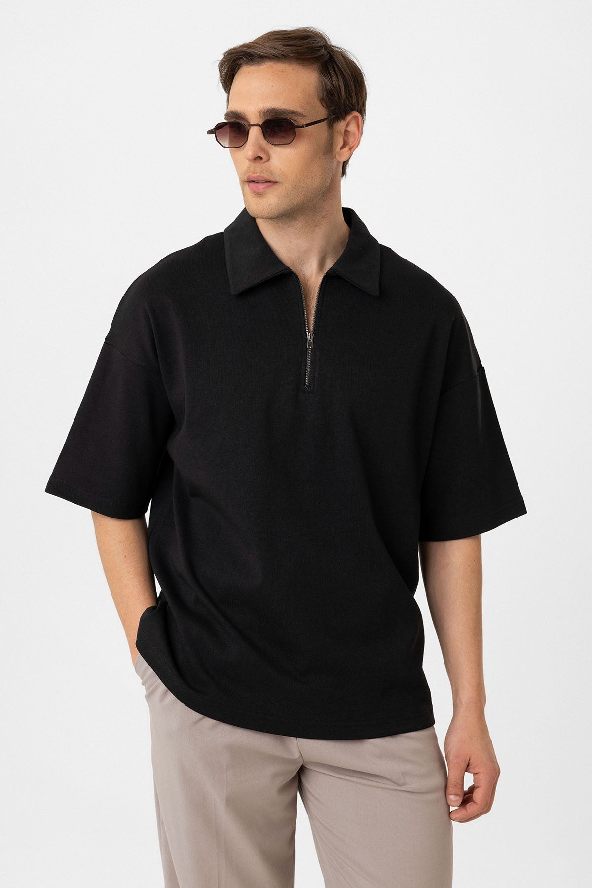 Antioch Oversize Polo Yaka Fermuarlı Erkek T-Shirt