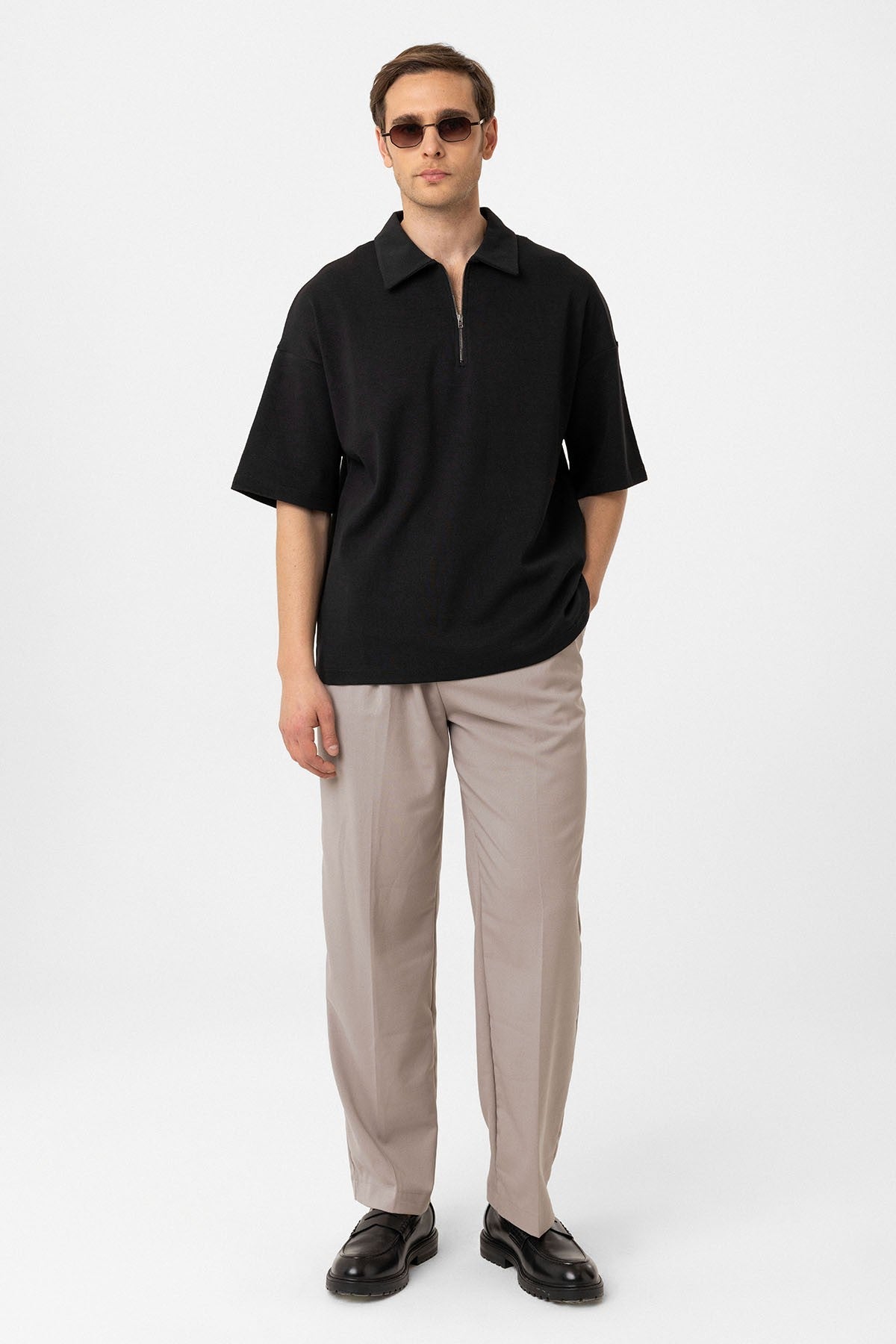 Antioch Oversize Polo Yaka Fermuarlı Erkek T-Shirt
