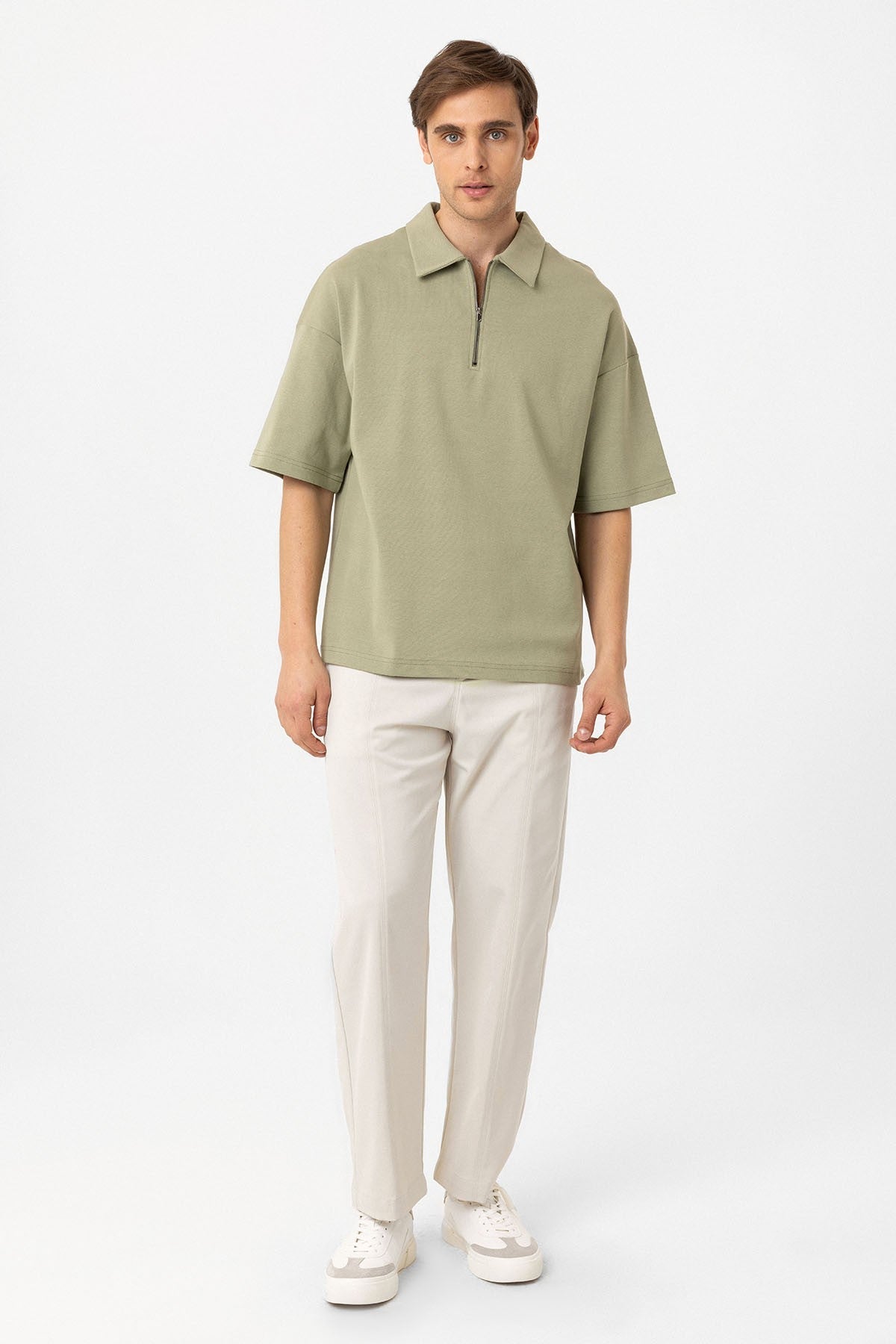 Antioch Oversize Polo Yaka Fermuarlı Erkek T-Shirt