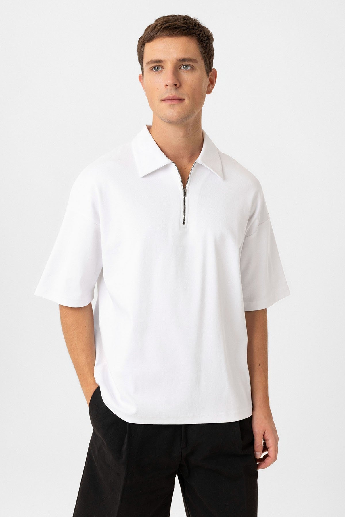 Antioch Oversize Polo Yaka Fermuarlı Erkek T-Shirt