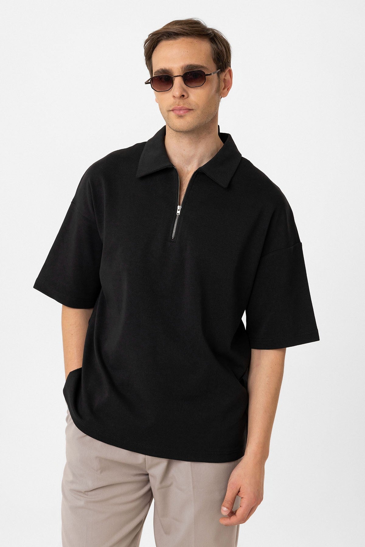 Antioch Oversize Polo Yaka Fermuarlı Erkek T-Shirt