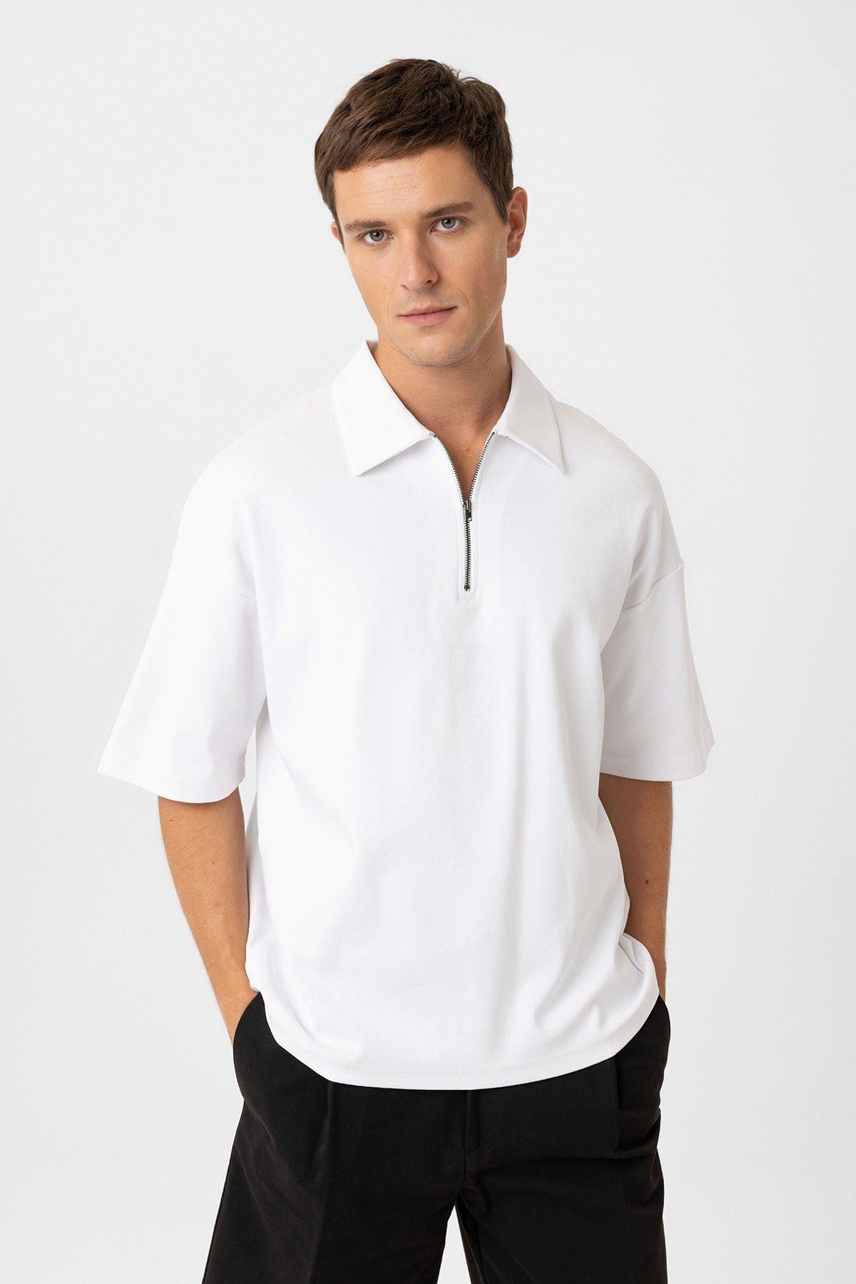 Antioch Oversize Polo Yaka Fermuarlı Erkek T-Shirt