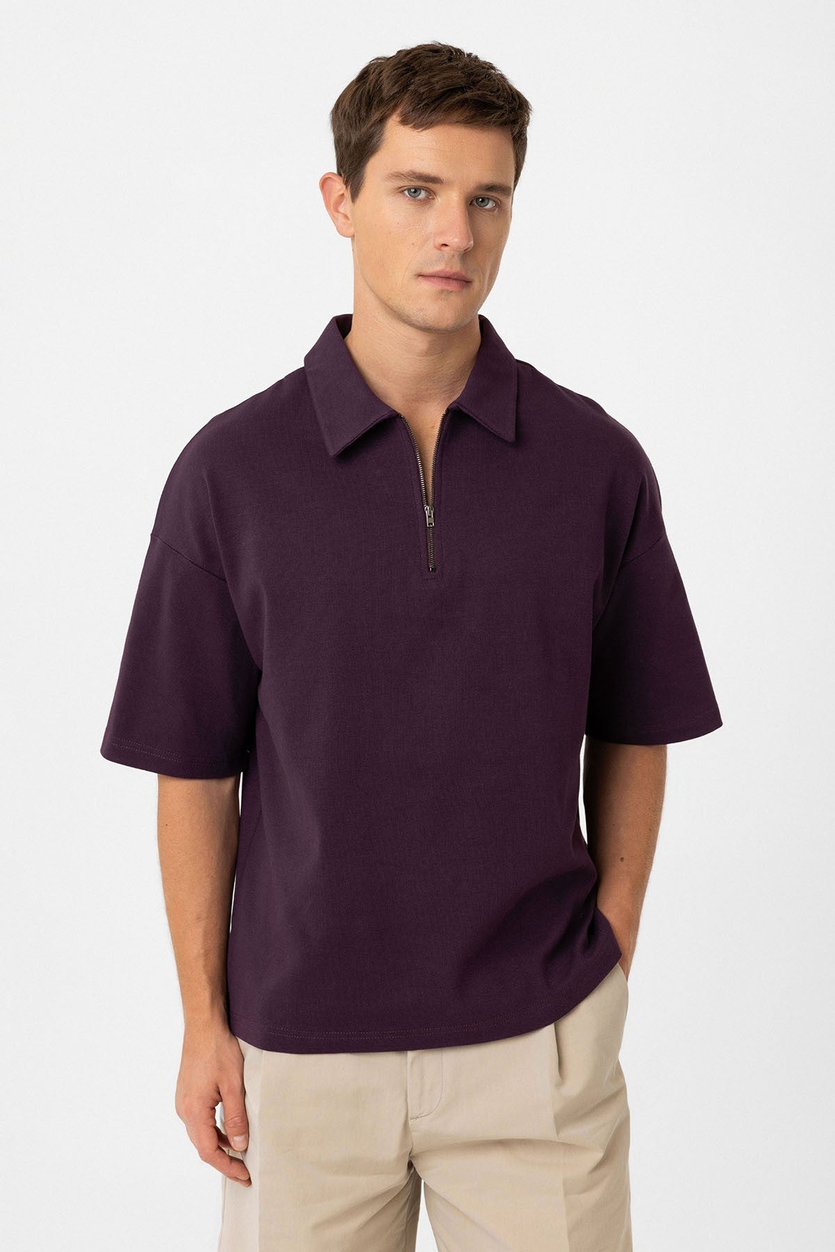 Antioch Oversize Polo Yaka Fermuarlı Erkek T-Shirt