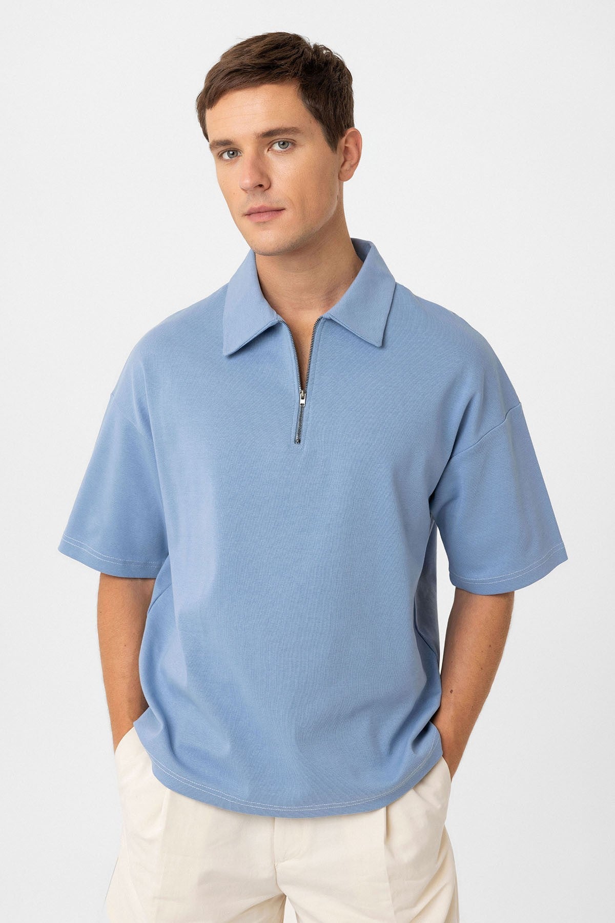 Antioch Oversize Polo Yaka Fermuarlı Erkek T-Shirt
