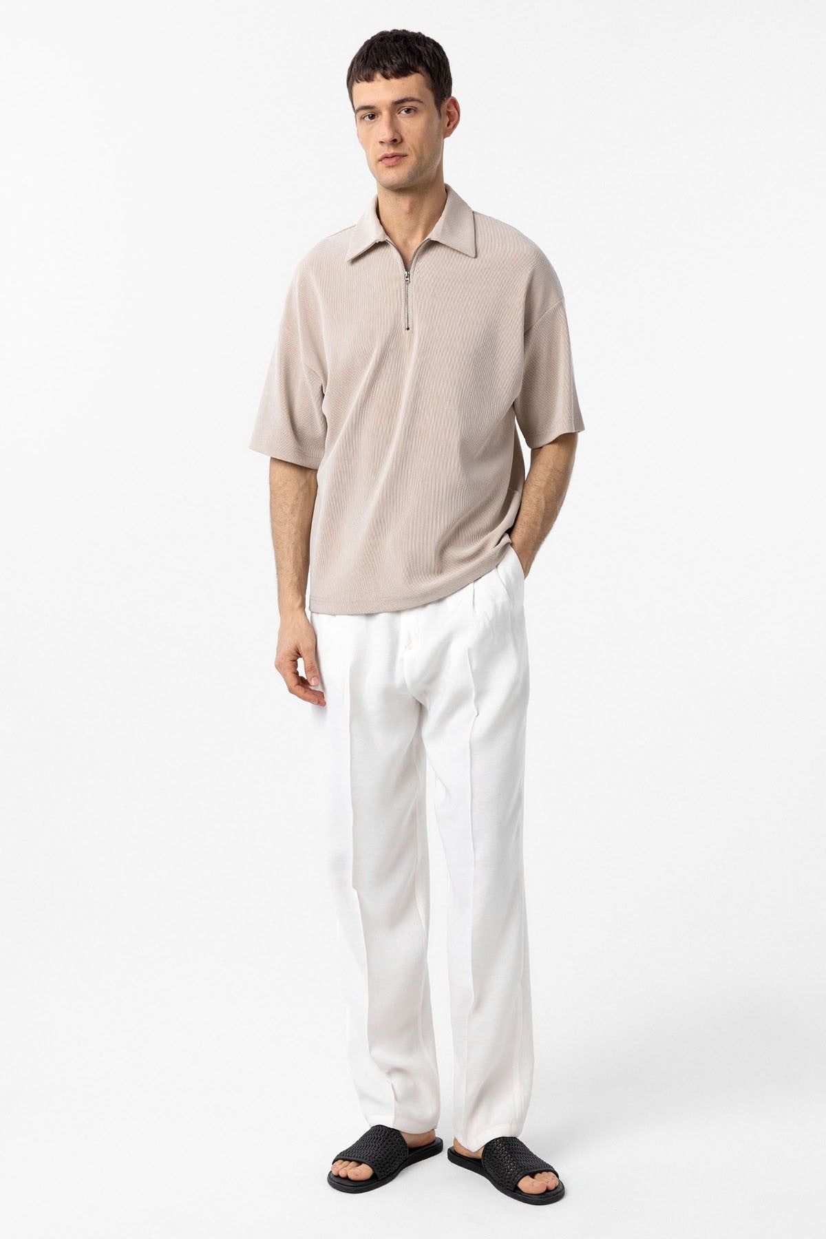 Antioch Relax Fit Fermuarlı Polo Yaka Erkek T-Shirt