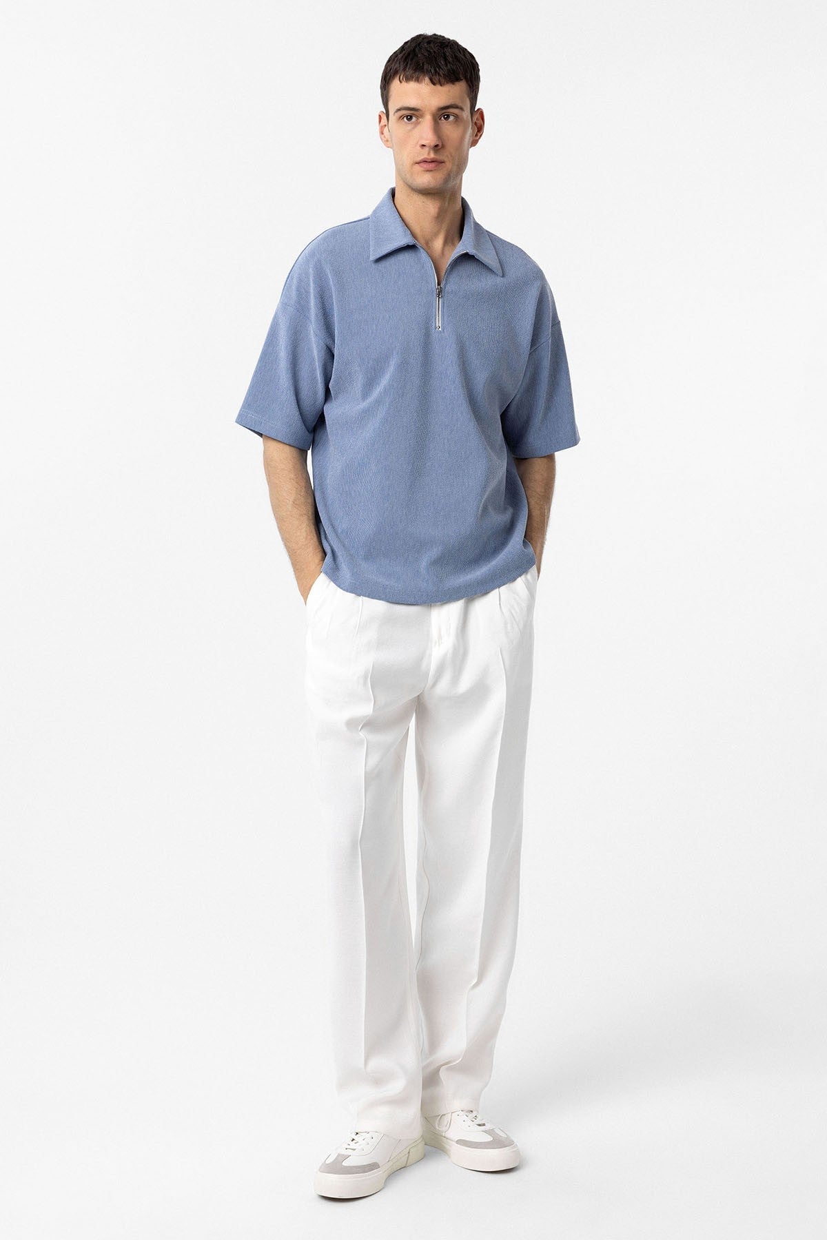 Antioch Relax Fit Fermuarlı Polo Yaka Erkek T-Shirt