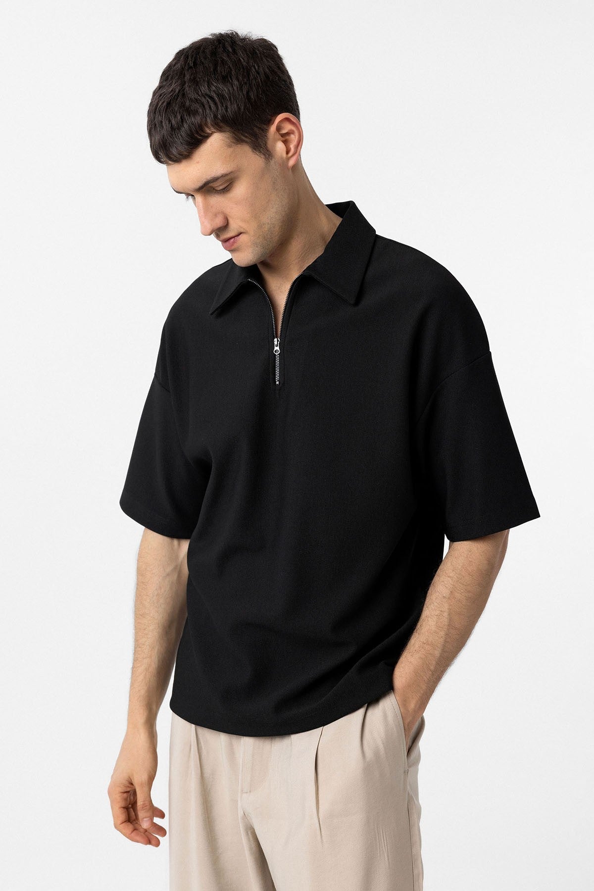 Antioch Relax Fit Fermuarlı Polo Yaka Erkek T-Shirt
