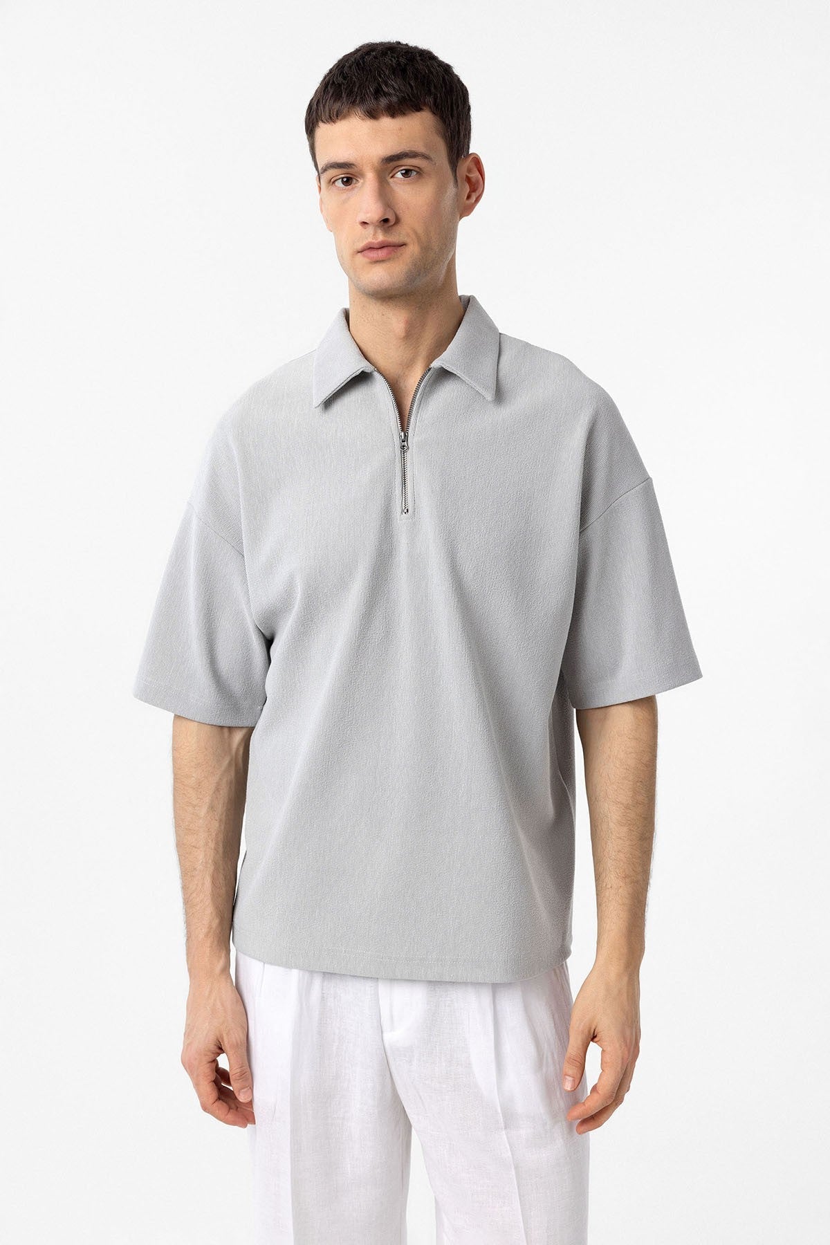 Antioch Relax Fit Fermuarlı Polo Yaka Erkek T-Shirt