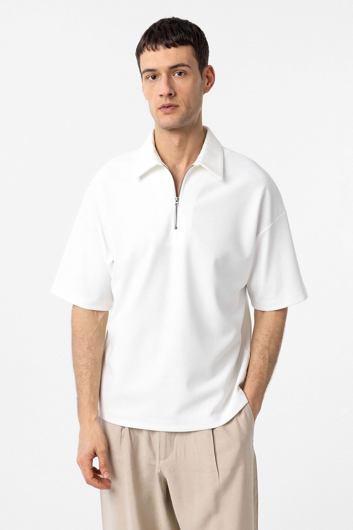 Antioch Relax Fit Fermuarlı Polo Yaka Erkek T-Shirt