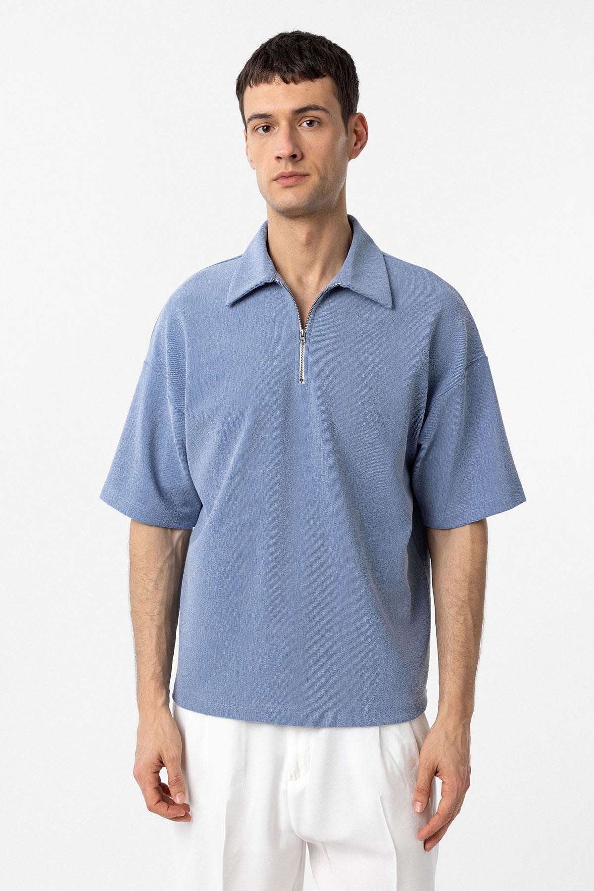Antioch Relax Fit Fermuarlı Polo Yaka Erkek T-Shirt