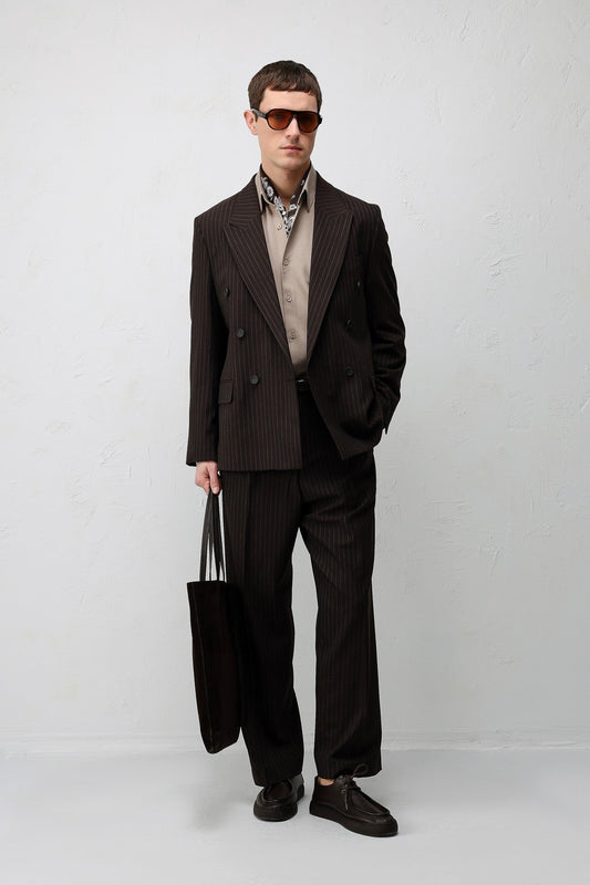 Relaxed Fit Çizgili Erkek Takım Elbise