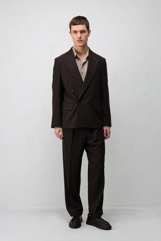 Relaxed Fit Çizgili Erkek Takım Elbise