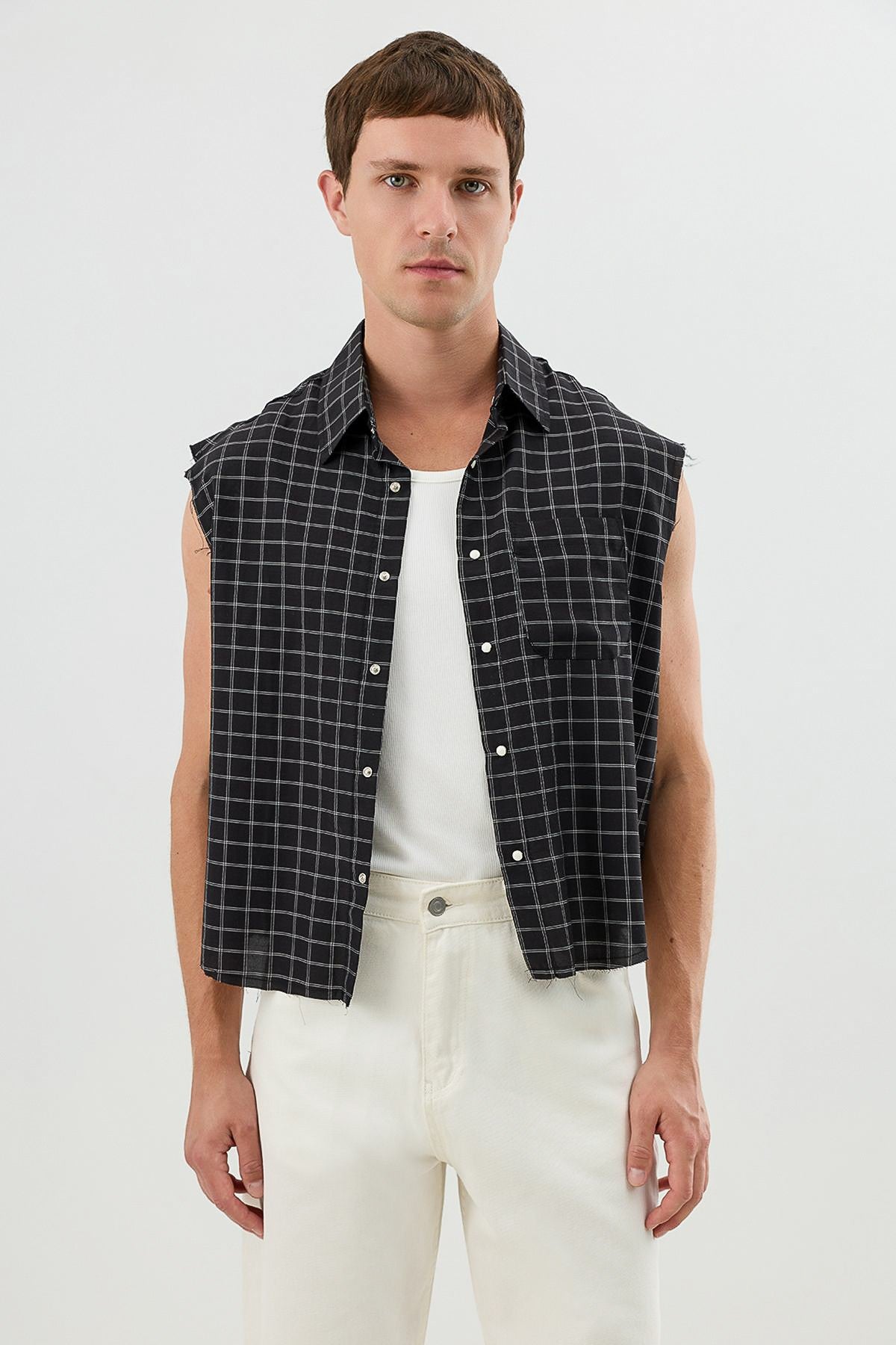 Boxy Fit Erkek Kolsuz Erkek Gömlek