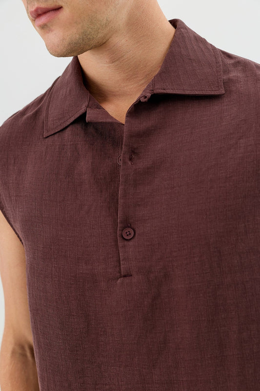 Lyocell Karışımlı Crop Fit Kolsuz Erkek Gömlek