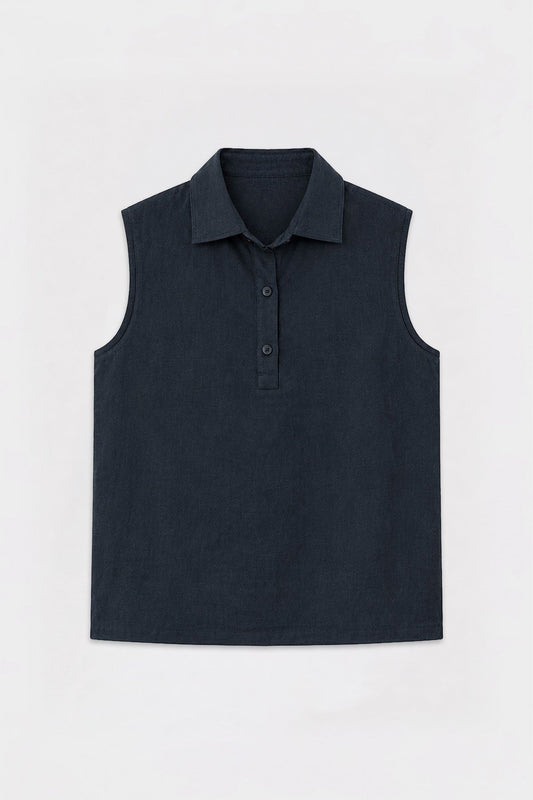 Lyocell Karışımlı Crop Fit Kolsuz Erkek Gömlek