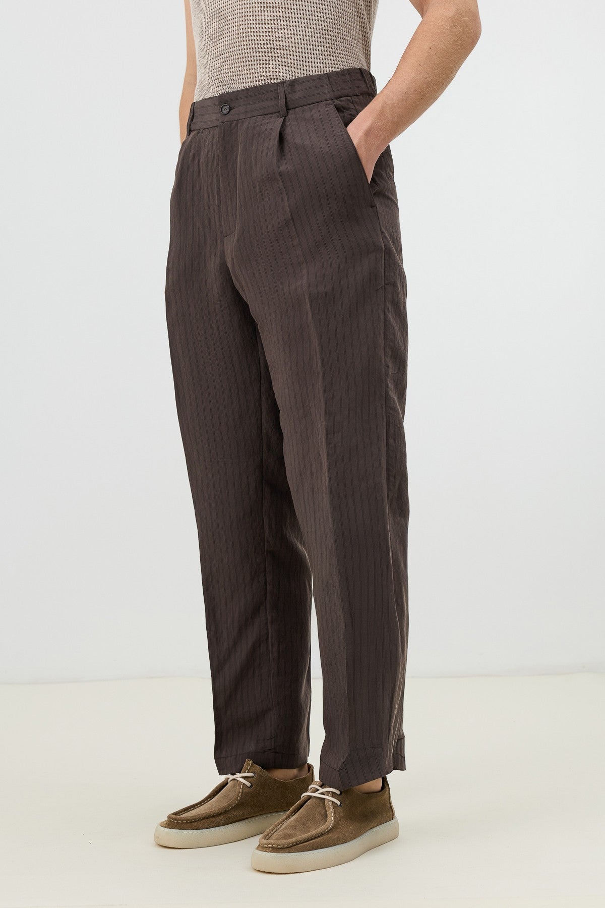Modal Karışımlı Çizgili Relaxed Erkek Pantolon
