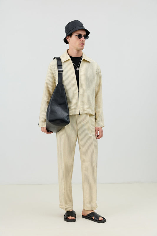 Modal Karışımlı Çizgili Relaxed Erkek Pantolon