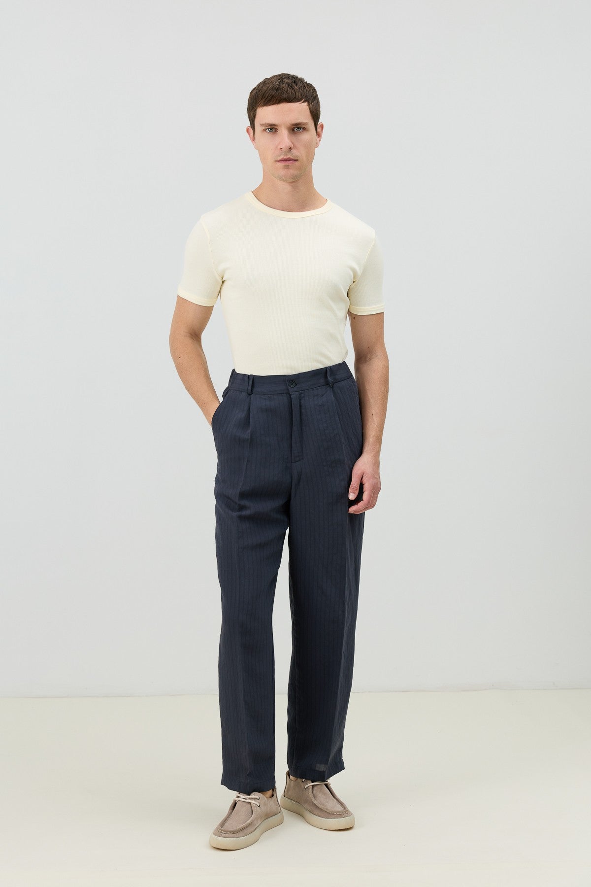 Modal Karışımlı Çizgili Relaxed Erkek Pantolon