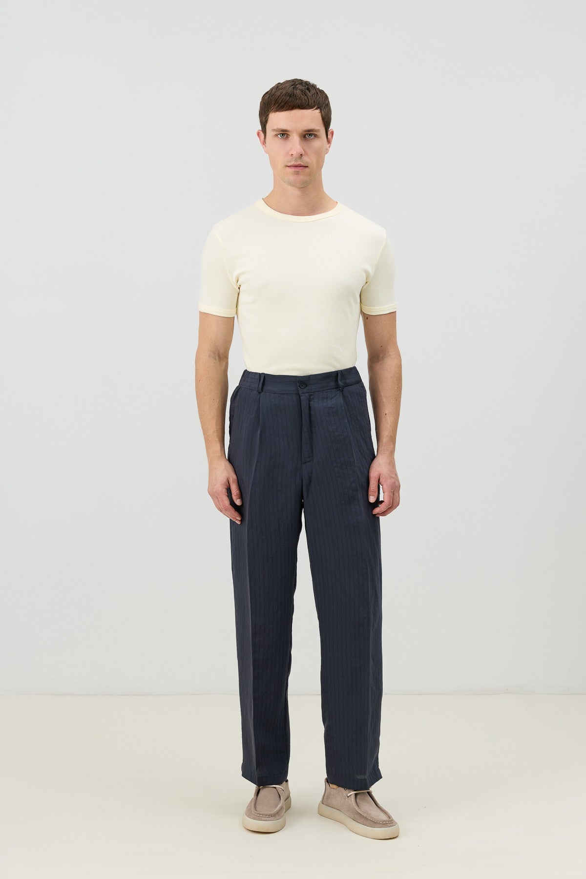 Modal Karışımlı Çizgili Relaxed Erkek Pantolon